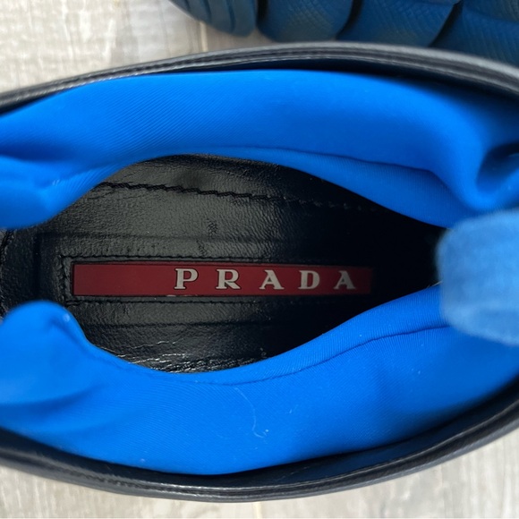 Prada Women’s Platform Leather Black Blue Sneakers. Size 37 - Picture 5 of 6